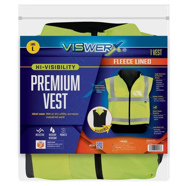Hi-Vis Reversible Fleece Lined Vest-ANSI CL2 LG, Viswerx, Mfr#: 127-22053