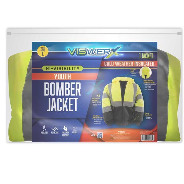 Hi-Vis Quilted Bomber Jacket Childrens LG, Viswerx, Mfr#: 127-22073