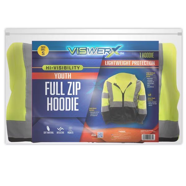 Hi-Vis Full Zip Hoodie Childrens SM, Viswerx, Mfr#: 127-22081