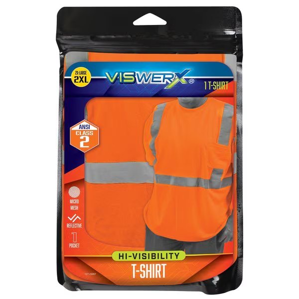 Hi-Vis SS T-Shirt w-Pocket - ANSI CL2 Orange 2XL, Viswerx, Mfr#: 127-23007