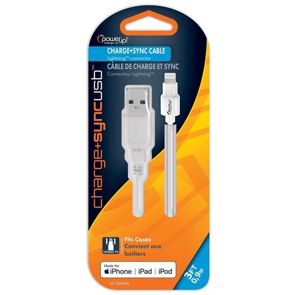USB Cable - MFI Apple 8-pin 3ft White, Power Up!, Mfr#: 191-050549