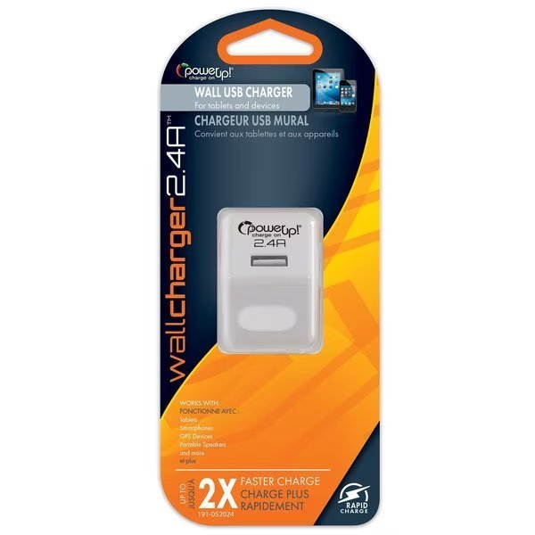 USB Charger - AC 2.4a White Carded, Power Up!, Mfr#: 191-052024