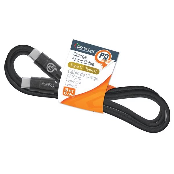 USB Cable - Type C to Type C 3ft Braided, Power Up!, Mfr#: 191-05661