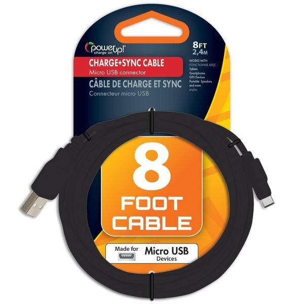 USB Cable - 8ft Braided - Micro USB - Carded, Power Up!, Mfr#: 191-05951