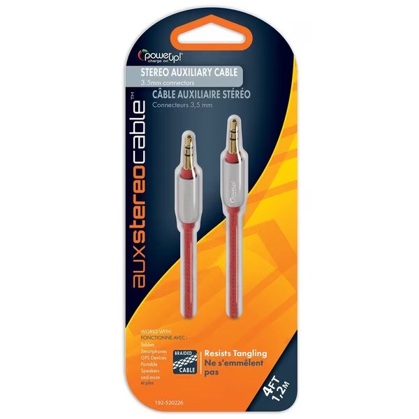 Braided Auxiliary Cable w/ Metal Ends 4ft Red, Power Up!, Mfr#: 192-520226
