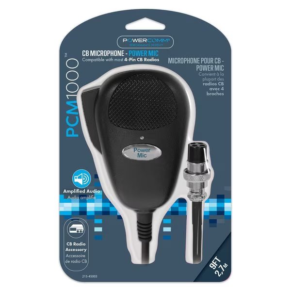 CB Mic 4Pin w Amplified Power Design, Powercomm, Mfr#: 215-45003