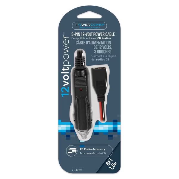 CB Power Cord 3Pin w Cig Plug, Powercomm, Mfr#: 215-57100