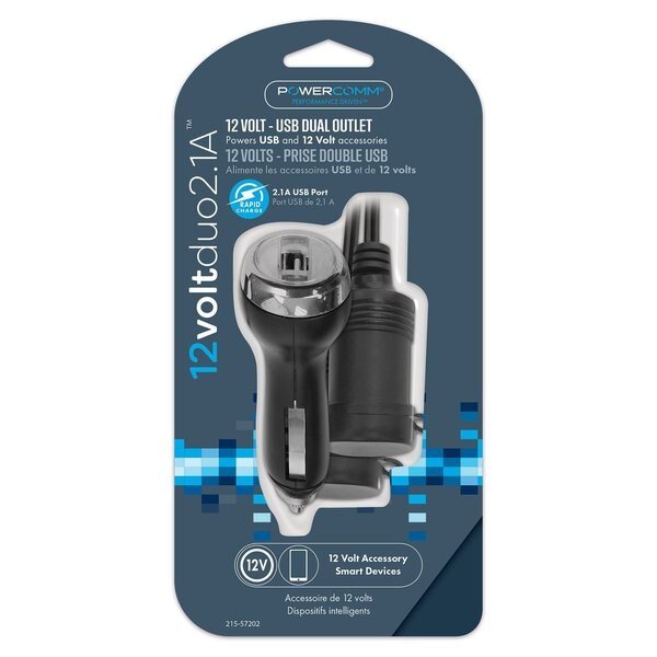12v Outlet 2-Port Plug w 6in Leads & 2.1a USB, Powercomm, Mfr#: 215-57202