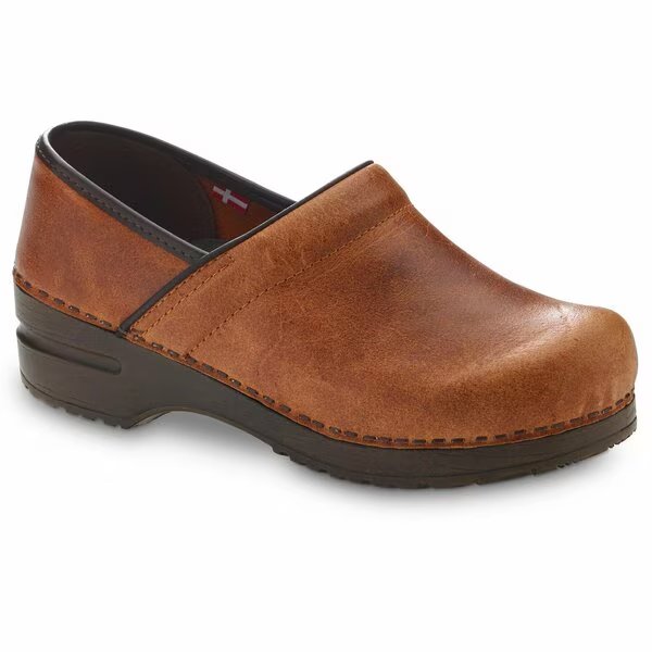 ERROLL Women's Distressed Leather Closed Back Clog in Cognac, Size 5.5-6, PR, Sanita, Mfr#: 473506-015-37