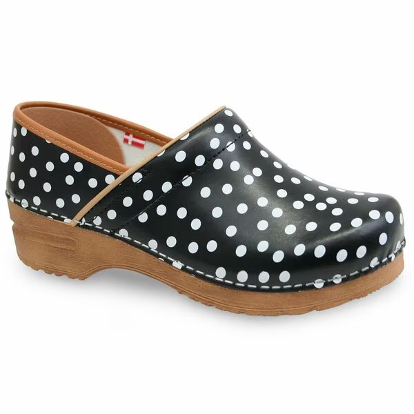 ROXBURY Women's Closed Back Clog in Black with White Polka Dots, Size 4.5-5, PR, Sanita, Mfr#: 476676-002-36