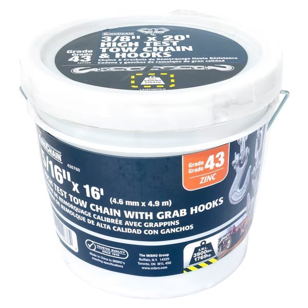 5/16 in. x 16 ft. Grade 43 High-Test Tow Chain w/ Clevis Grab Hooks, Kingchain, Mfr#: 426760