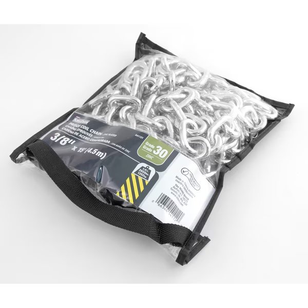 3/8 in. x 15 ft. Grade 30 Proof Coil Chain Zinc Plated Carry Bag, Kingchain, Mfr#: 541121