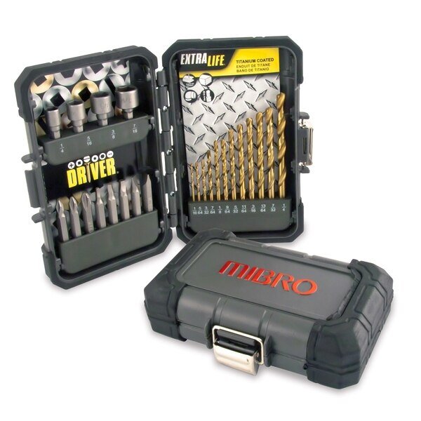 24-Pc Industrial Titanium Drill Bit, Screwdriver Bit & Nut Setter Set, Mibro, Mfr#: 871220