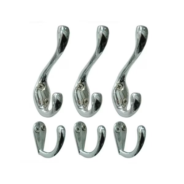 1 1316inch 46 mm and 3 38inch 86mm Utility Metal Hook and Coat Hook Set, Chrome Finish 6pc, Onward, Mfr#: 60643CR