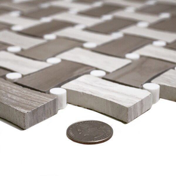 Sample of Dog Bone Beige Basket Weave 11"x11" Marble Mosaic Tile, Apollo Tile, Mfr#: APLSV99B24EC39 Sample