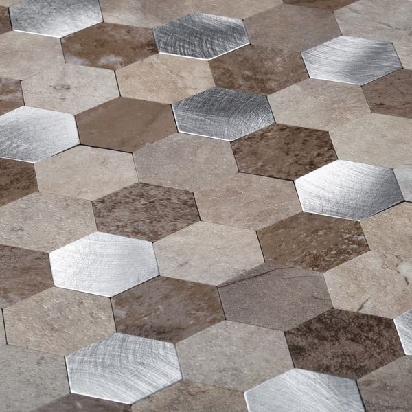 Sample, 1.25" Silver & Beige Hexagon 11.25"X11.25" Peel & Stick Tile, Apollo Tile, Mfr#: TCPLST9906 Sample