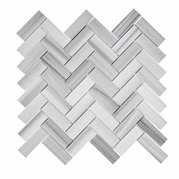 Sample of Equator Herringbone 11.9"x12.8" Marble Mosaic Tile, Apollo Tile, Mfr#: APLMRM99H12EC89 Sample