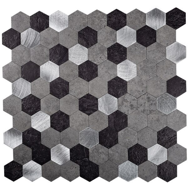 Sample, 1.25" Silver/Grey/Black Hexagon 11.25"X11.25" Peel&Stick Tile, Apollo Tile, Mfr#: TCPLST9903 Sample