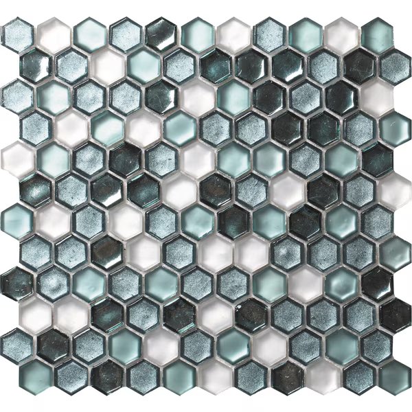 Sample of Turtle Green 10.8"x11.5" Hexagon Glass Mosaic Tile, Apollo Tile, Mfr#: APLAHX9904EC01 Sample