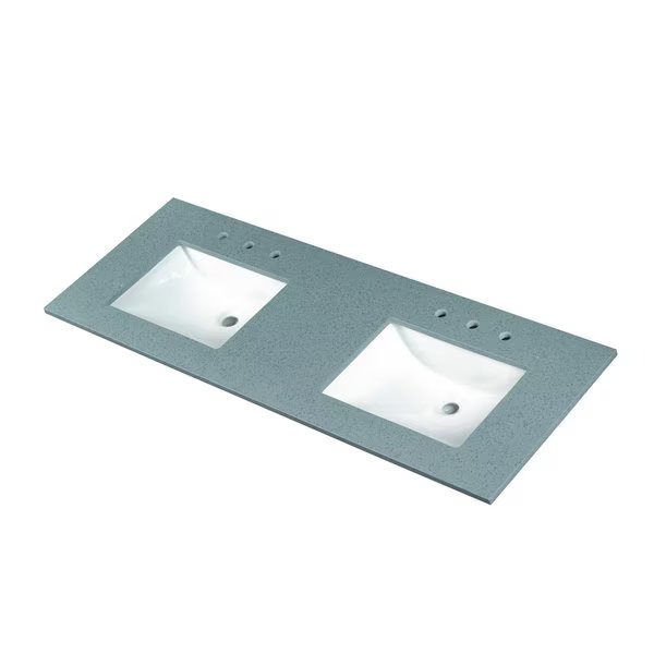 Sparkling Gray 61"x22"  Double Bowl Engineered Marble Vanity Top, Msi, Mfr#: ZOR-DBVANS-6122-0005