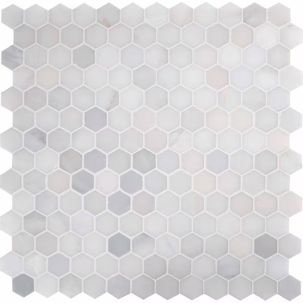 Greecian White Hexagon 12 In. X 11.75 In. X 10Mm Polished Marble Mesh-Mounted Mosaic Tile, 10PK, Msi, Mfr#: ZOR-MD-0252