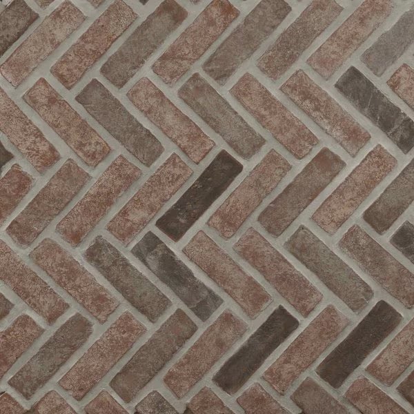Noble Red Clay Brick 125  W x 255  L Tumbled herringbone Mosaic Sheet Floor AndWall Tile 5PK, Msi, Mfr#: ZOR-MD-0537