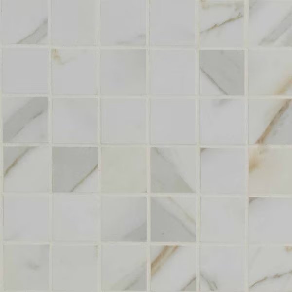 Calacatta Ivory SAMPLE Polished Porcelain Mesh-Mounted Mosaic Tile, Msi, Mfr#: ZOR-PT-0399-SAM
