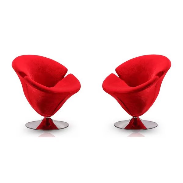 Tulip Swivel Accent Chair in Red and Polished Chrome (Set of 2), Manhattan Comfort, Mfr#: 2-AC029-RD
