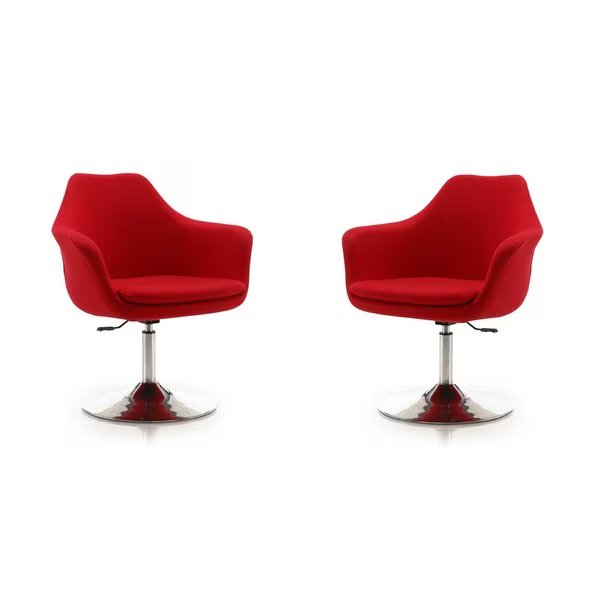 Kinsey Adjustable Height Swivel Accent Chair in Red and Polished Chrome (Set of 2), Manhattan Comfort, Mfr#: 2-AC039-RD