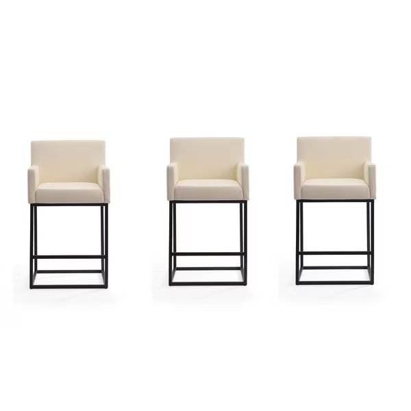 Ambassador Counter Stool in Cream and Black (Set of 3), Manhattan Comfort, Mfr#: 3-CS010-CR