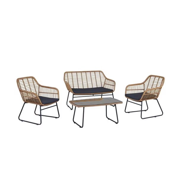 Antibes 2.0 Steel Rattan 4-Piece Patio Conversation Set with Cushions in Grey, Manhattan Comfort, Mfr#: OD-CV011-GY