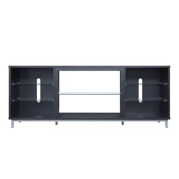 Brighton 60" TV Stand with Glass Shelves and Media Wire Management in Onyx, Manhattan Comfort, Mfr#: TVFP4-BL