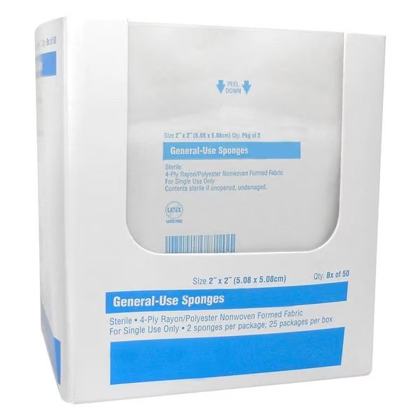Non-Woven Gauze Sponges, 2in x 2in, 4 Ply, 2s, Sterile, 25 Per Box, Oasis, Mfr#: 224STRL