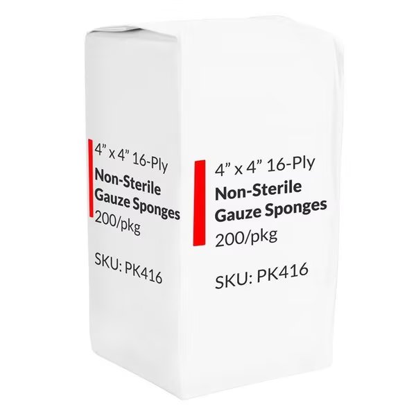 Gauze Sponges, 4in x 4in, 16 Ply, 200 Per Pack, Oasis, Mfr#: PK416