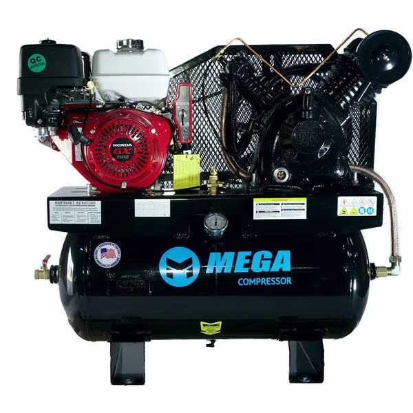 Mega Power Compressor, Honda GX390, Key Start, 30 gal, 19CFM@175PSI, Mega Compressor, Mfr#: MP-13030GTU