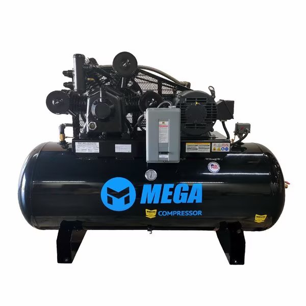 15HP, 120Gal. Horiz. 230V 3PH 50CFM@175PSI BeltGuard w/ AfterCooler, Mega Compressor, Mfr#: MP-15120H3-U