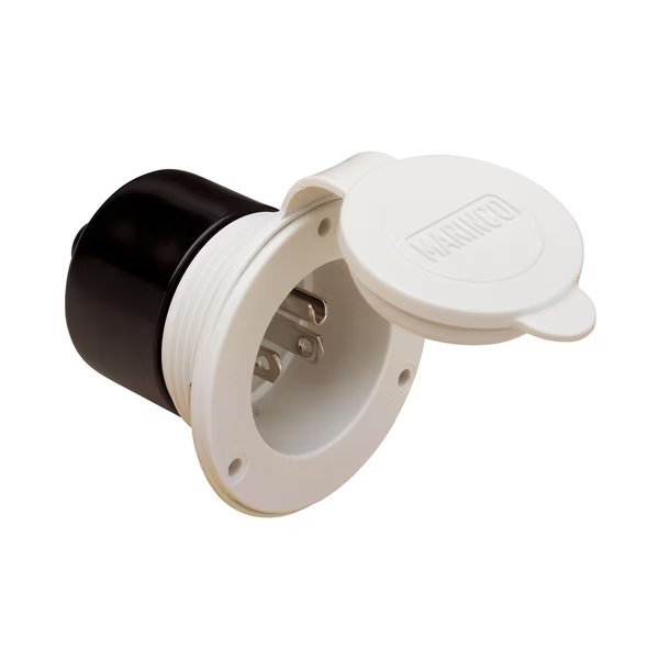 15A 125V STRAIGHT BLADE POWER INLET WHITE, Marinco, Mfr#: 150BBIW.RV