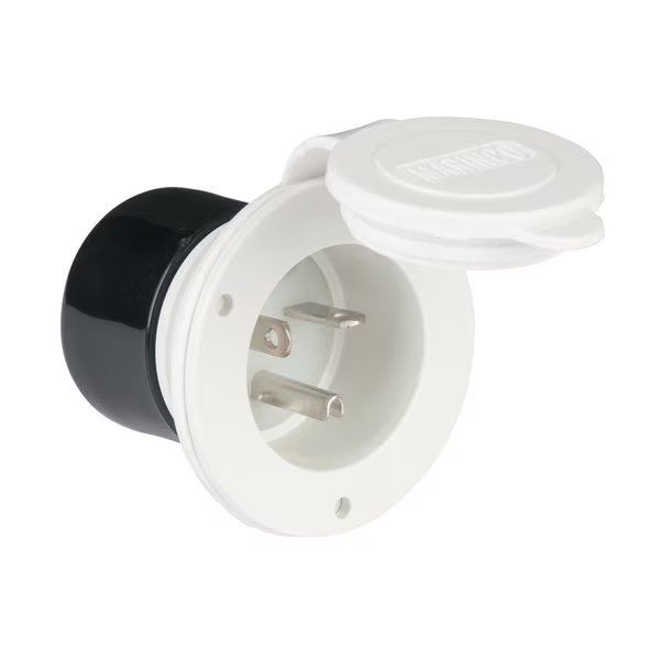 20A 125V STRAIGHT BLADE POWER INLET WHITE, Marinco, Mfr#: 200BBIW.RV