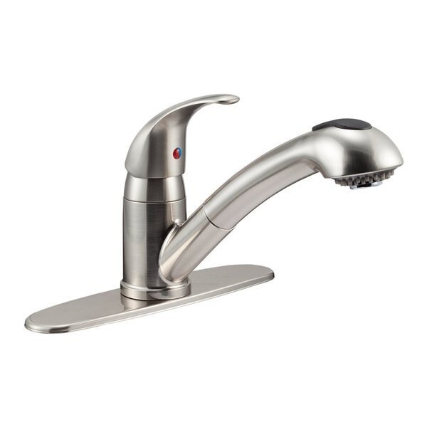DESIGNER PULL-OUT RV KITCHEN FAUCET - BRUSHED SATIN NICKEL, Dura Faucet, Mfr#: DF-NMK852-SN