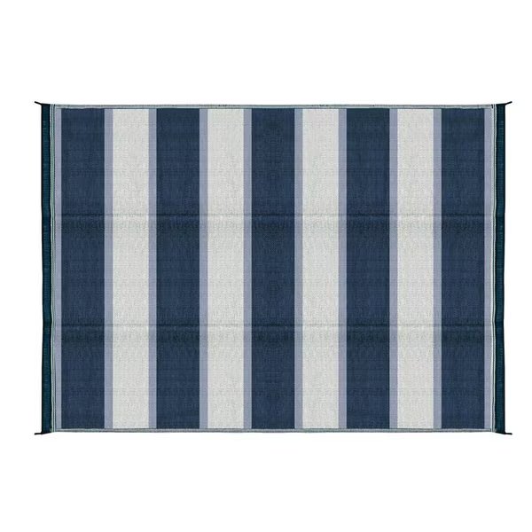 OUTDOOR MAT, 6FT X 9FT, BLUE STRIPE, W/UV, Camco, Mfr#: 42871