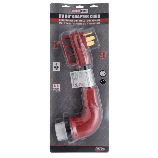 50AM-50AF 90 DEG LED DETACH ADAPTER CORD, 12 IN, RED, CARDED, Valterra, Mfr#: A10-5050D90VP