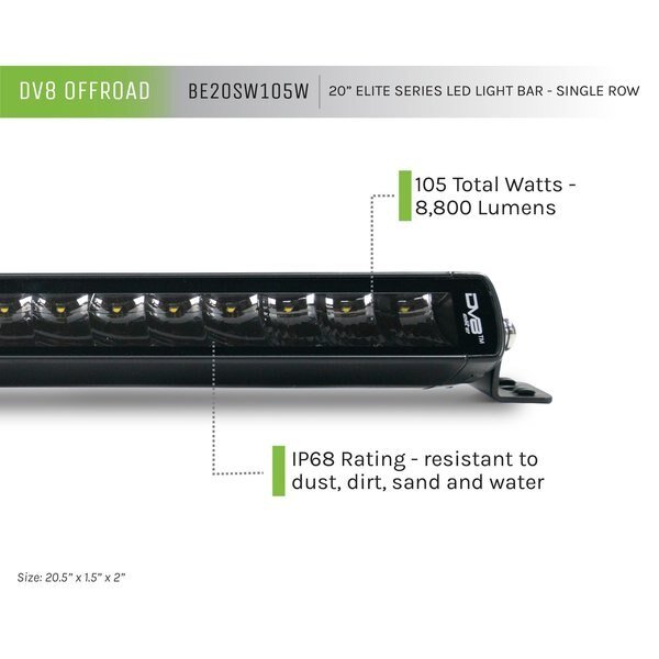 UNIVERSAL 20 INCH SINGLE ROW LED LIGHT BAR FLOODSPOT  COMBO PATTERN 105W 8800 LUMENS, Dv8 Offroad, Mfr#: BE20SW105W