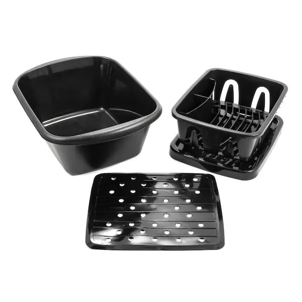 SINK KIT W/DISH DRAINER, DISH PAN & SINK MAT, BLACK, Camco, Mfr#: 43518
