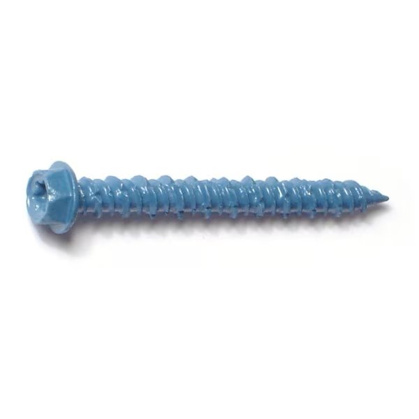 Masonry Screw, 3/16" Dia., Hex, 1-3/4" L, Steel Blue Ruspert, 100 PK, Torquemaster, Mfr#: 51207