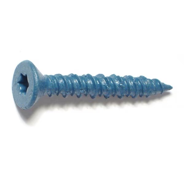 Masonry Screw, 1/4" Dia., Flat, 1 3/4 in L, Steel Blue Ruspert, 100 PK, Torquemaster, Mfr#: 51228