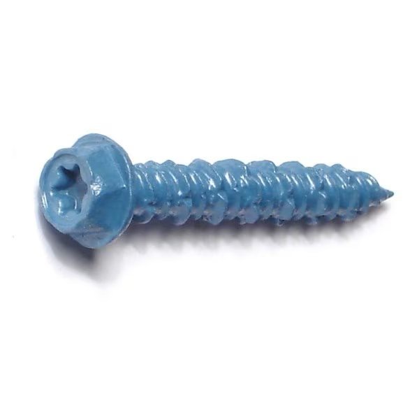 Masonry Screw, 3/16" Dia., Hex, 1 1/4 in L, Steel Blue Ruspert, 100 PK, Torquemaster, Mfr#: 54259