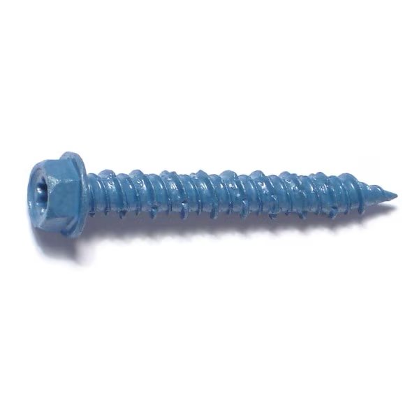 Masonry Screw, 1/4" Dia., Hex, 1 3/4 in L, Steel Blue Ruspert, 100 PK, Torquemaster, Mfr#: 54267
