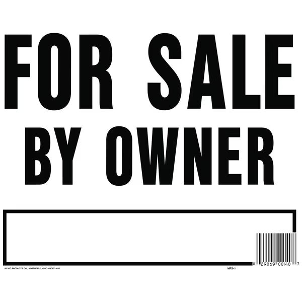 For Sale By Owner Sign 14.5" x 18.25", 3PK, Hy-Ko, Mfr#: A00140