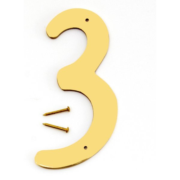 4In Decorative Brass Number 3, 10PK, Hy-Ko, Mfr#: A20093