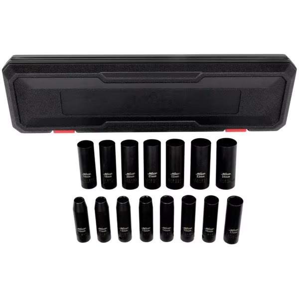 1/2 in. Drive Deep 6-Point Impact Socket Set, 10-24mm Metric, Black Oxide Finish 15-Piece, Milton Industries, Mfr#: 1300-SS-05